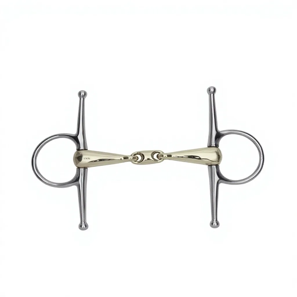 German Silver Full Cheek Mullen Mouth Horse Bit with Gold Straight Bar and Loose Ring — rj-0917, product image 3