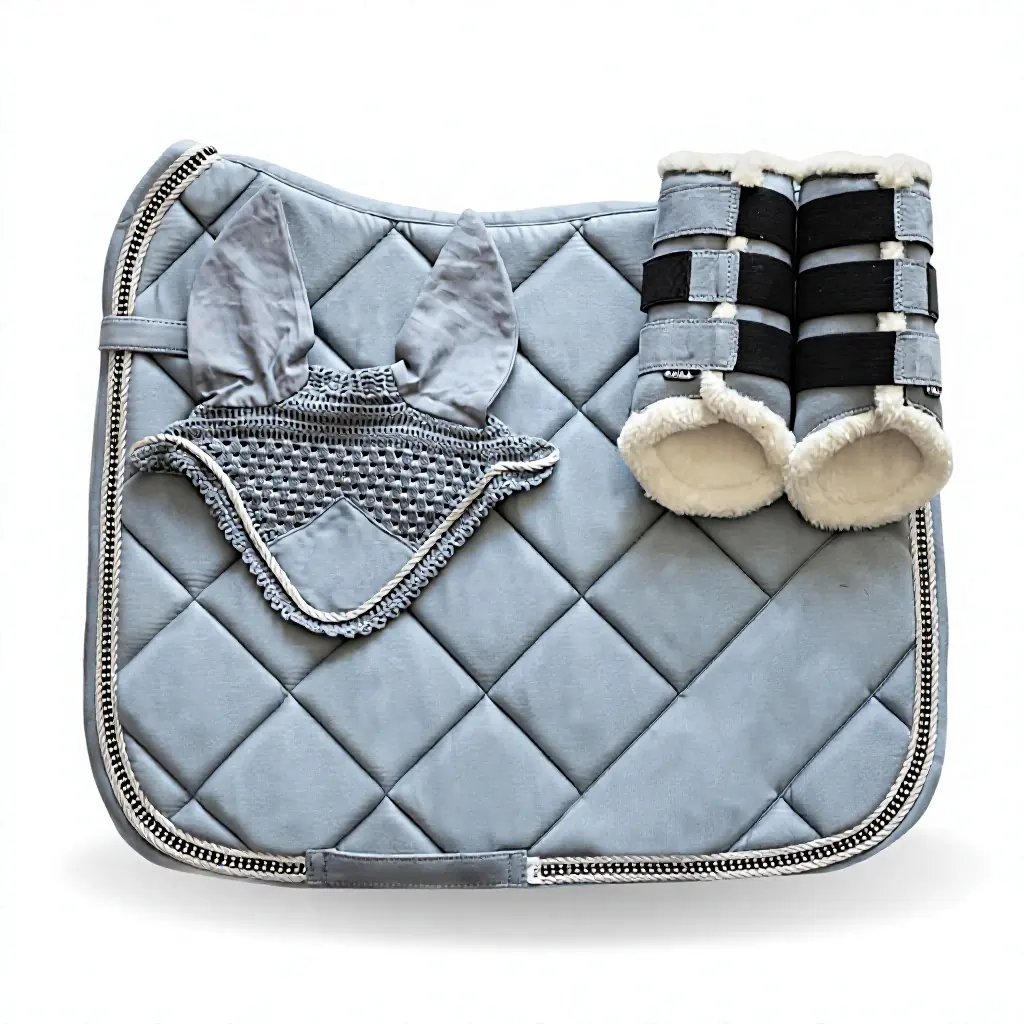 Quilted Cotton and Polyester Filled Horse Saddle Pad Set for Dressage Riding with Bib Girth Protectors