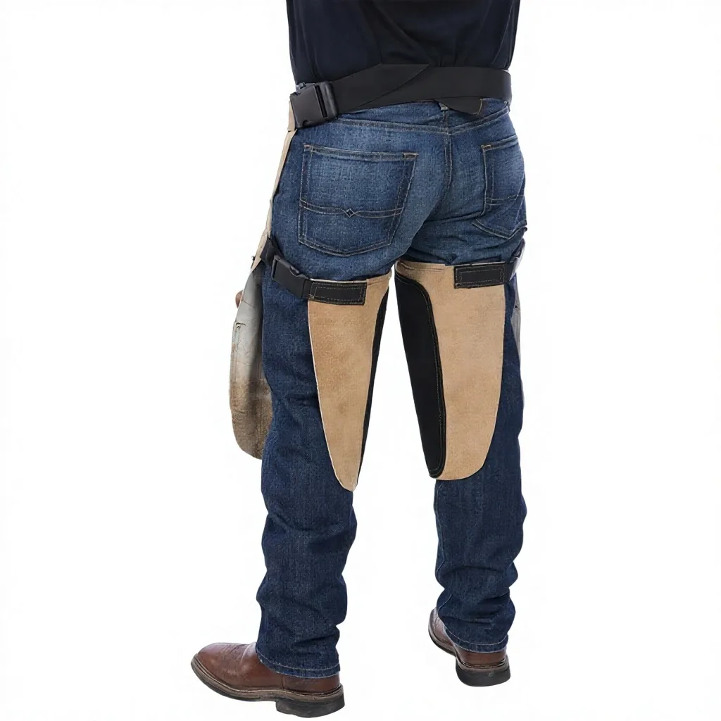 Riding Protection Mid Genuine Leather Full Chaps Adjustable Knee Guard Apron Utility Paddock Gear Equestrian Training Farm — RJ-0998746789, product image 3