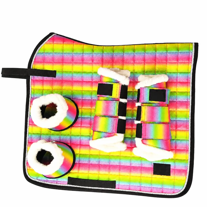 Glitter Rainbow Equestrian Saddle Pad Set Cotton Polyester Horse Riding Dressage Jumping with Stirrup Boots — RJ-H843421, product image 5
