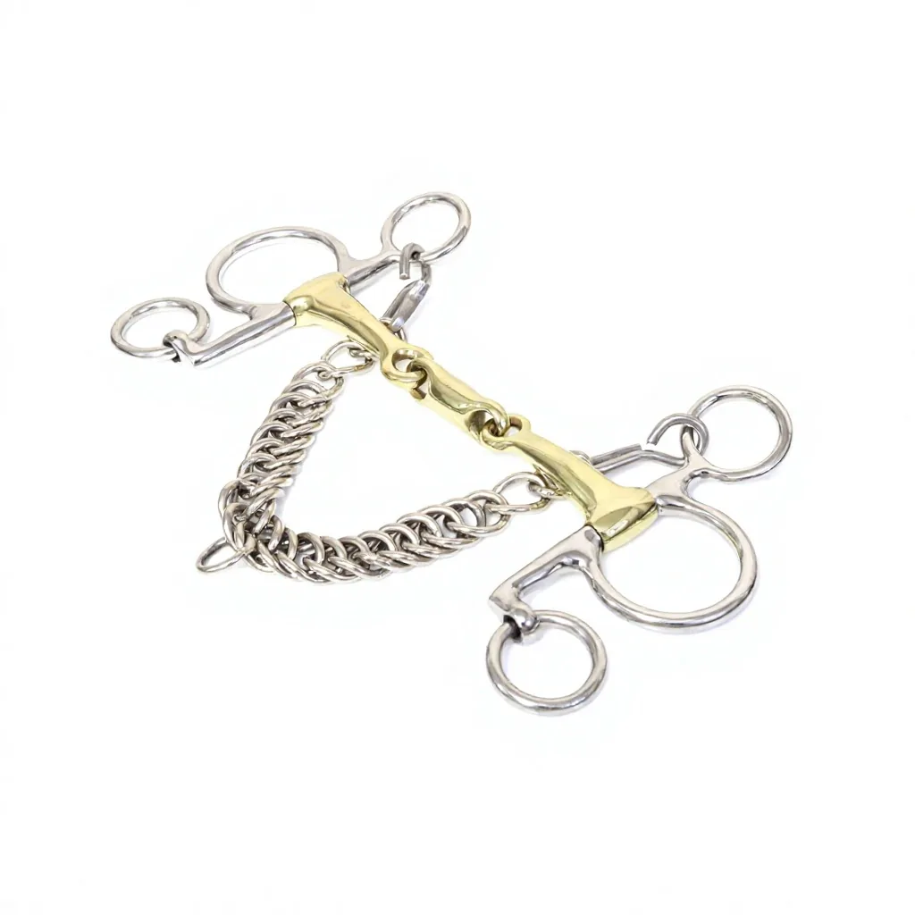 Stainless Steel Pelham Horse Bit with Chain Hackamore Snaffle Gold and Silver Custom Logo — RJ-P732167, product image 6