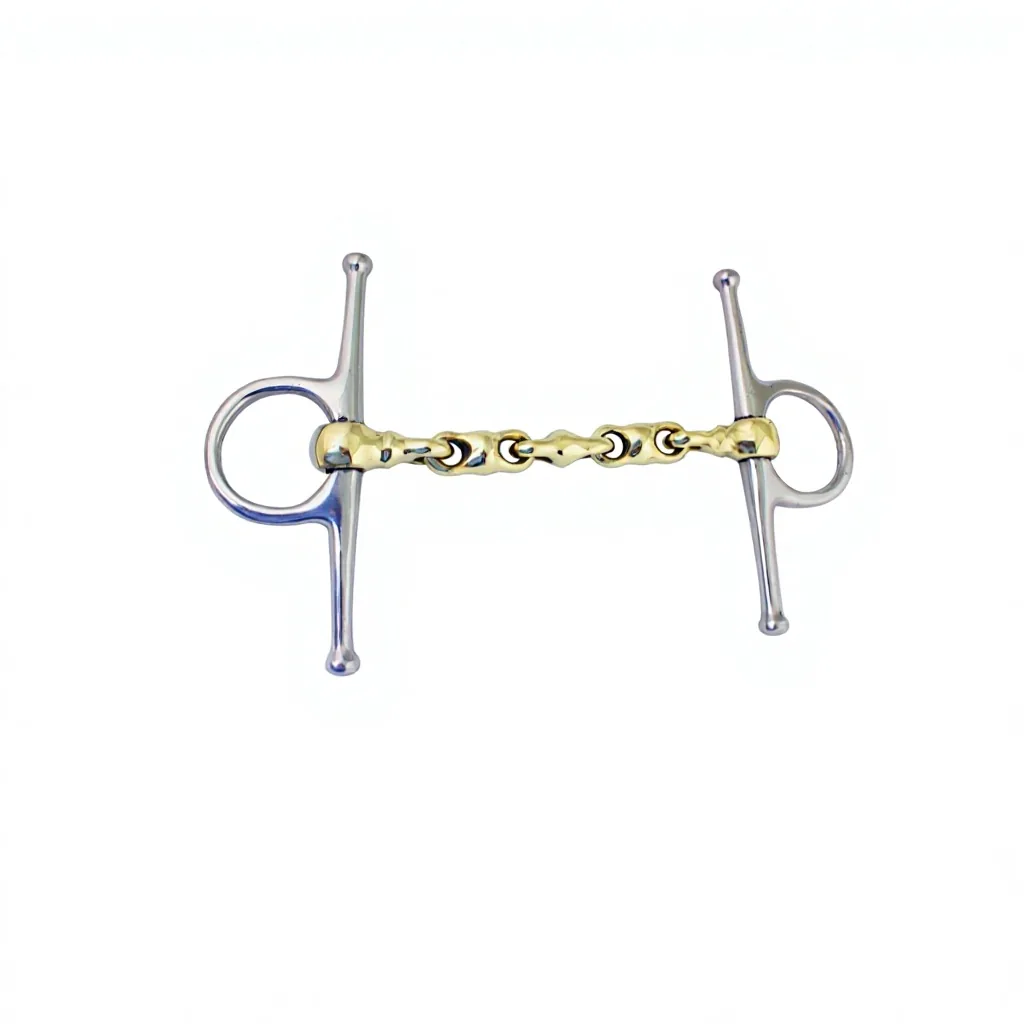 German Silver Full Cheek Mullen Mouth Horse Bit with Gold Straight Bar and Loose Ring — rj-0917, product image 2