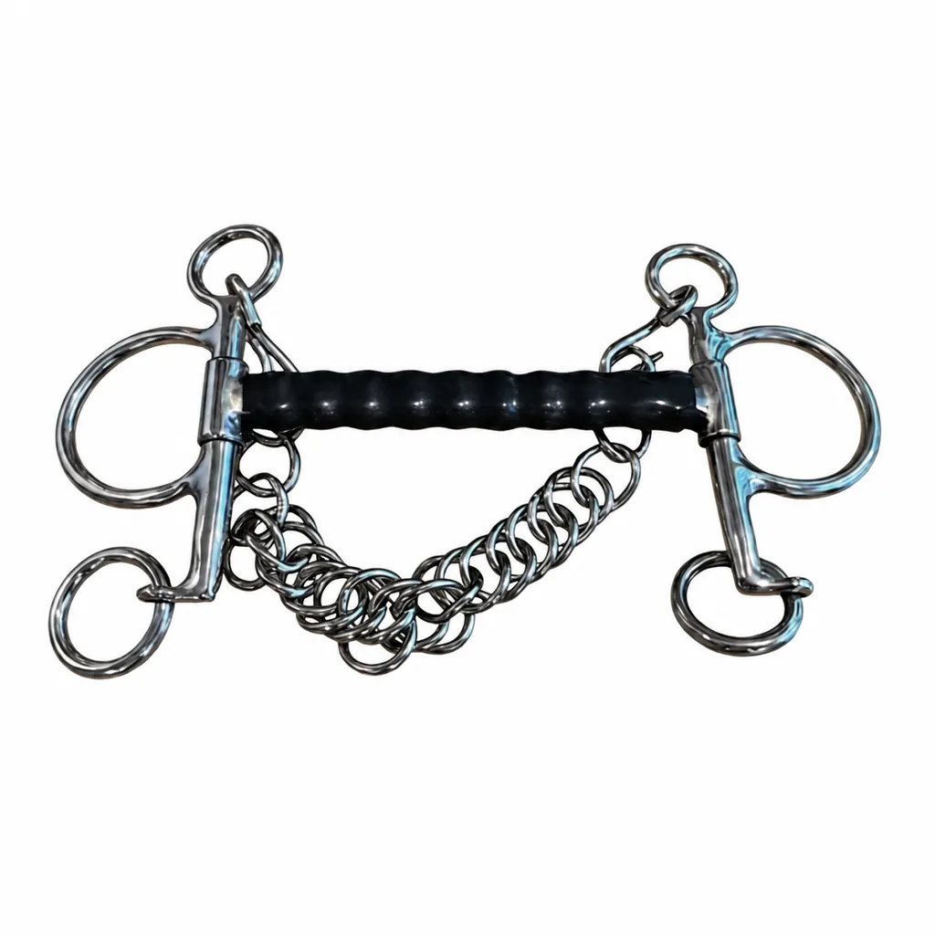 Custom Logo Stainless Steel Pelham Horse Bit with Soft Flexible Rubber Mouth