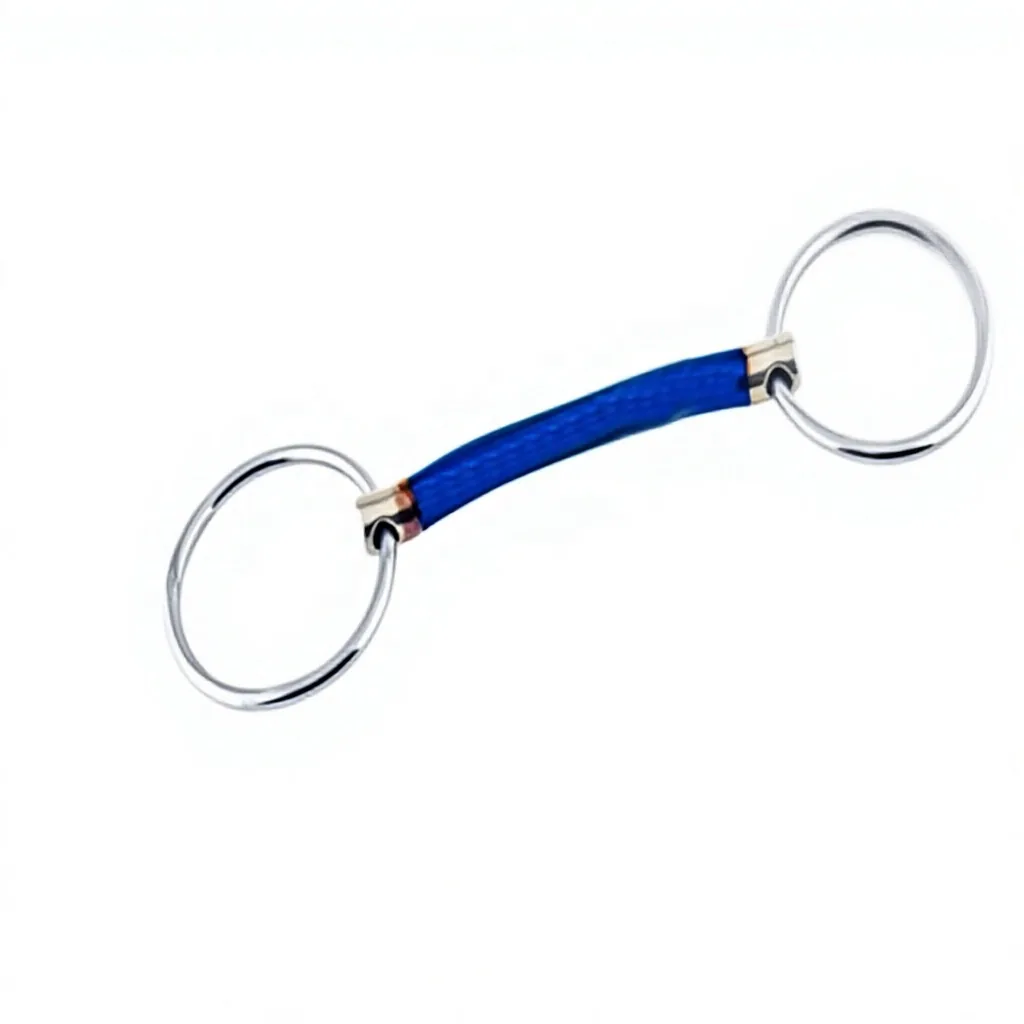 Equestrian Blue Muzzle Snaffle Bit Loose Ring Stainless Steel Low Port — RJ-0520, product image 6