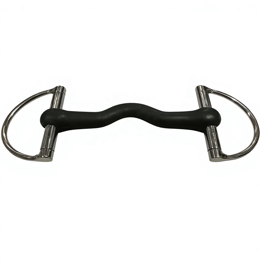 Ribbed Flexi Rubber Mouth D-Ring Horse Bit with Pelham and Full Cheek Steel Hardware — RJ-0539, product image 3