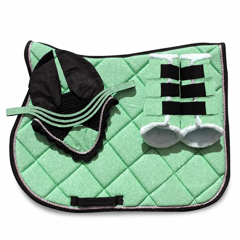 Pink Glitter Horse Saddle Pad Set Quilted Cotton Equestrian with Grip Pads for Dressage Jumping Riding — RJ-O98776, product image 3