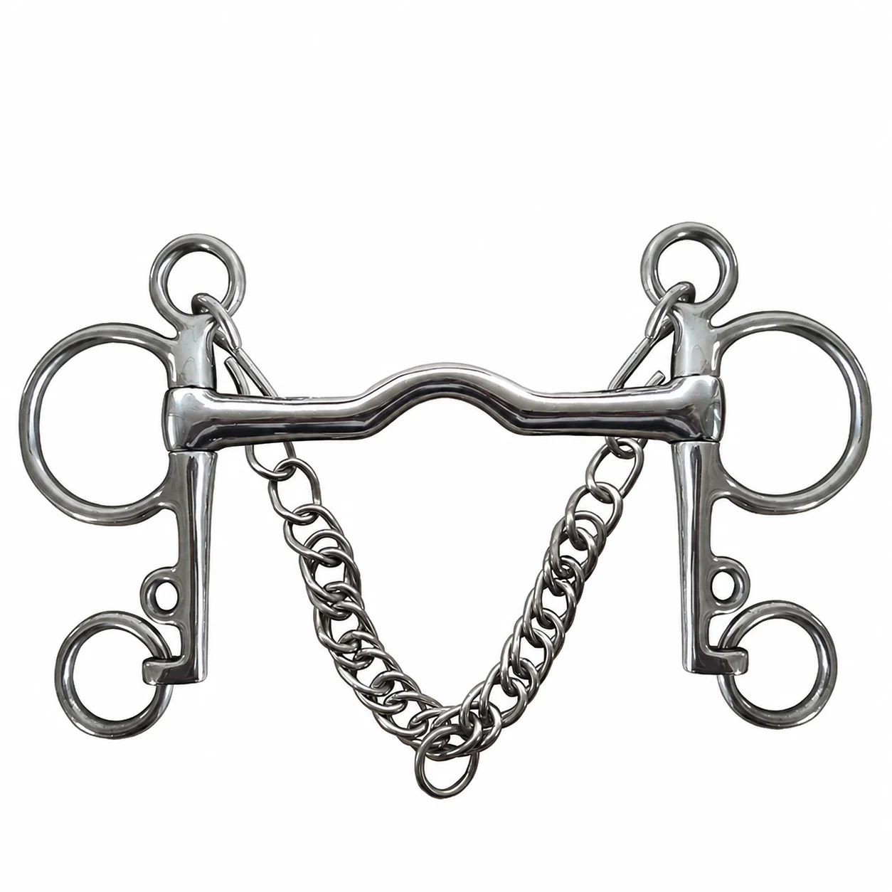 Stainless Steel Pelham Horse Bit with Mullen Broken Mouth, Custom Sizes and Logo, Model RJ-0533 — RJ-0533, product image 6