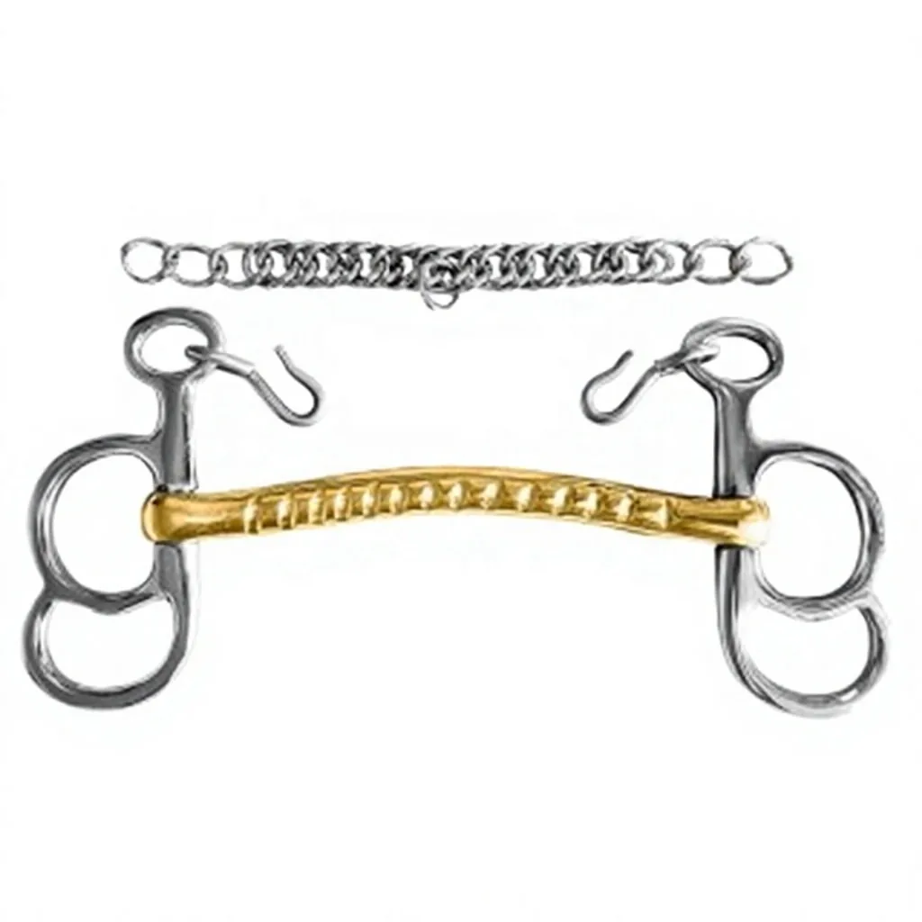 Horse Bit Stainless Steel French Link with Chain 2-loop 3-loop 4-loop Butterfly Design Equestrian Riding Equipment — RJ-0550, product image 2