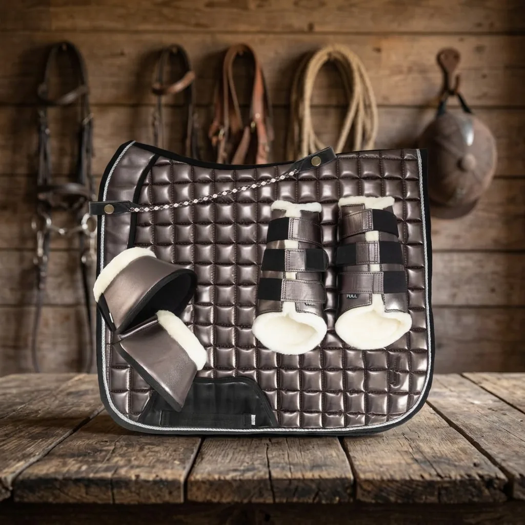 Customizable Dressage Horse Saddle Pad Set Quilted Equestrian Blanket with Soft Lining Leg Wraps in Polyester — rj-0r2385, product image 4