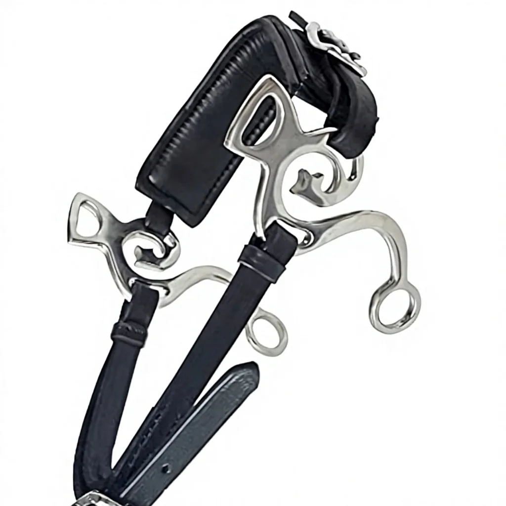 Adjustable Leather Hackamore Bitless Horse Bridle Stainless Steel No Bit Headpiece Padding