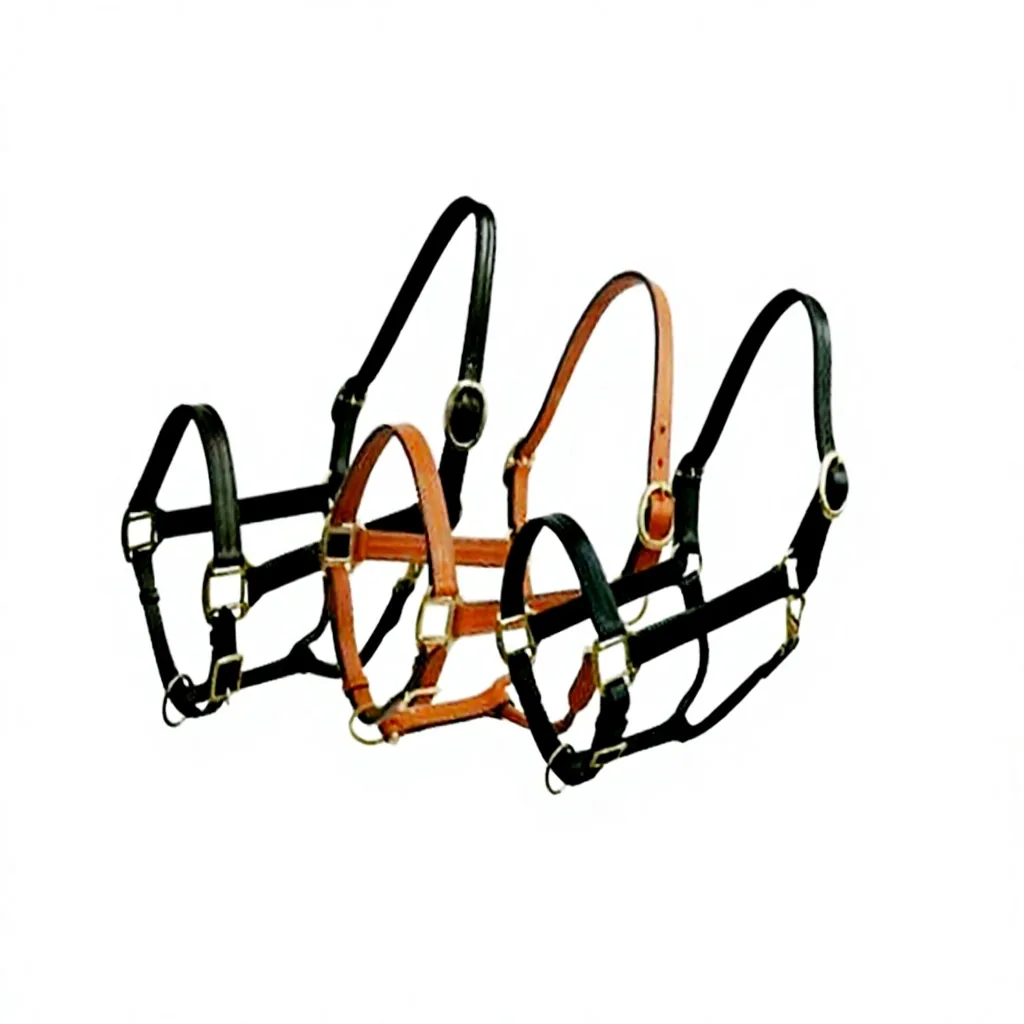 Custom Genuine Leather Horse Halter Triple Ply Equestrian Headcollar with Solid Brass Hardware