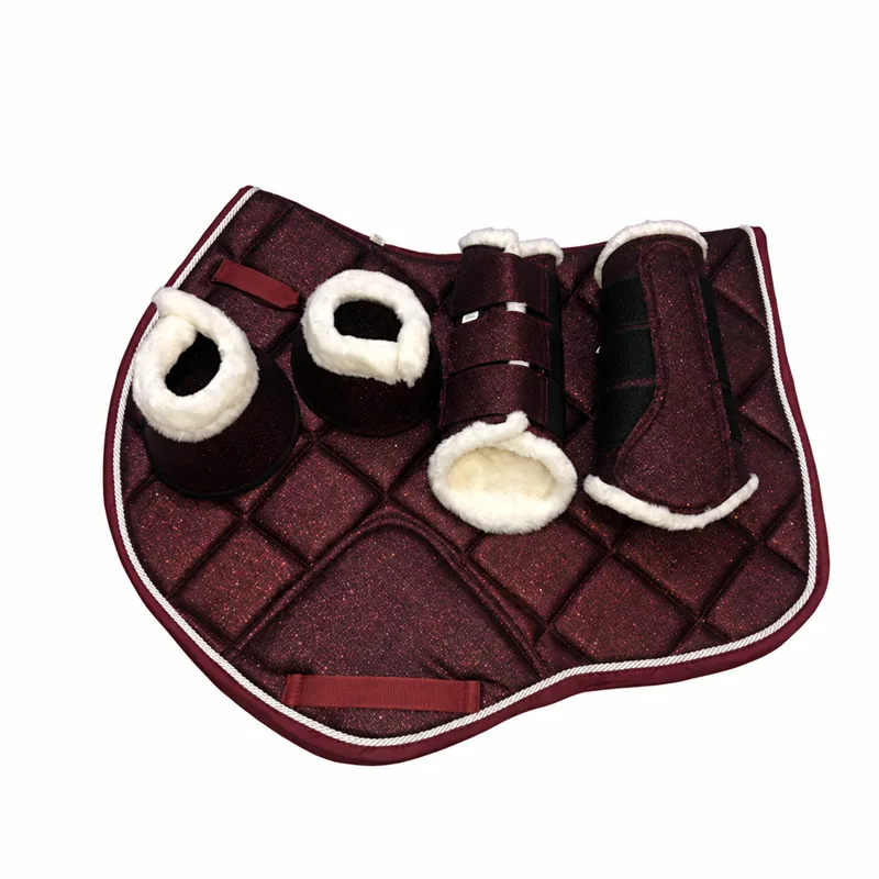 Glitter Western Horse Saddle Pad with Boots Quilted Cotton Shell Fabric Lining Stable Training Riding Gear for Competition Use