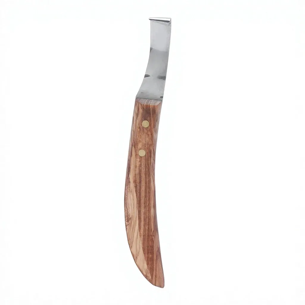 Stainless Steel Customized Professional Team Hoof Pick Curved Horse Trimming Tool Wooden Handle Veterinary Equipment for Equine Hoof Care