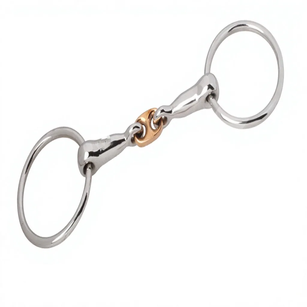 Horse Metal Bit Snaffle Polished Silver with Gold Link Equestrian Western Riding Tack Accessory — rjo-928467, product image 2
