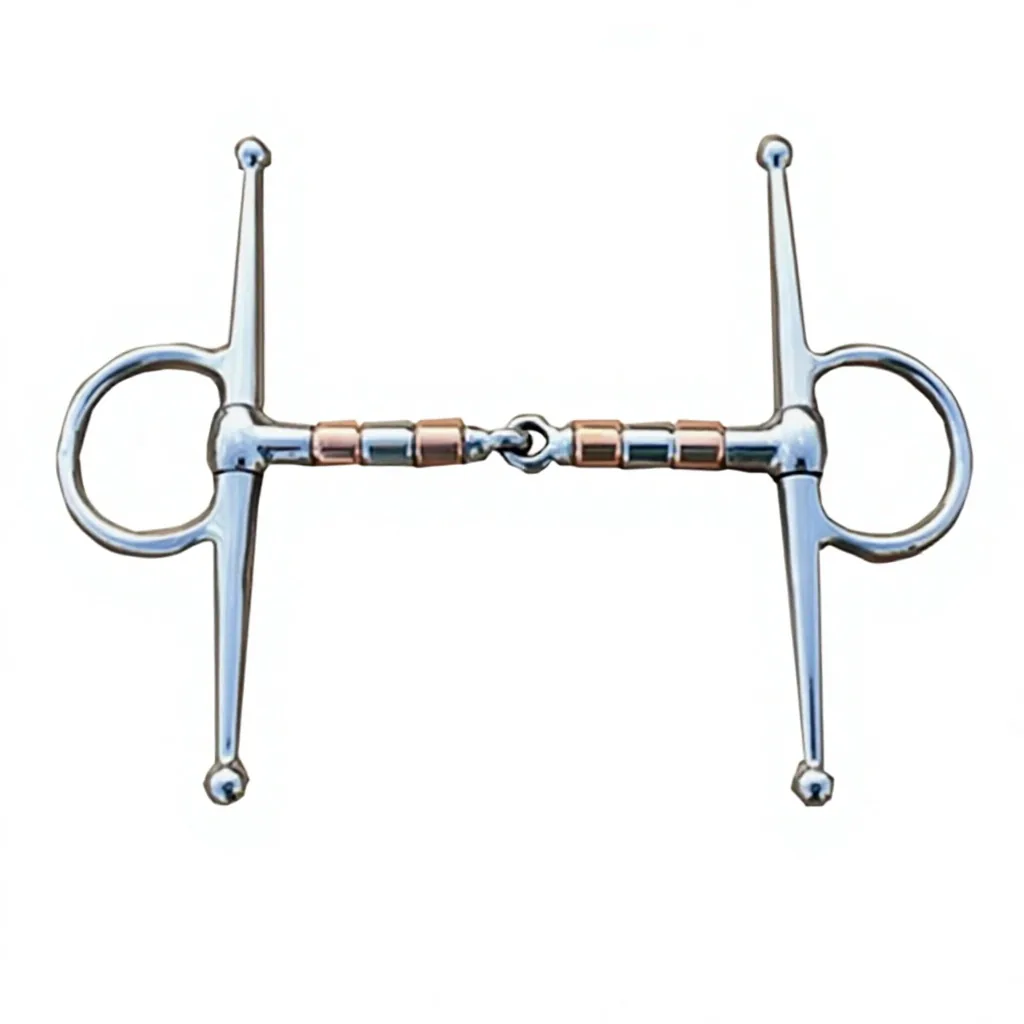 German Silver Full Cheek Mullen Mouth Horse Bit with Gold Straight Bar and Loose Ring — rj-0917, product image 5