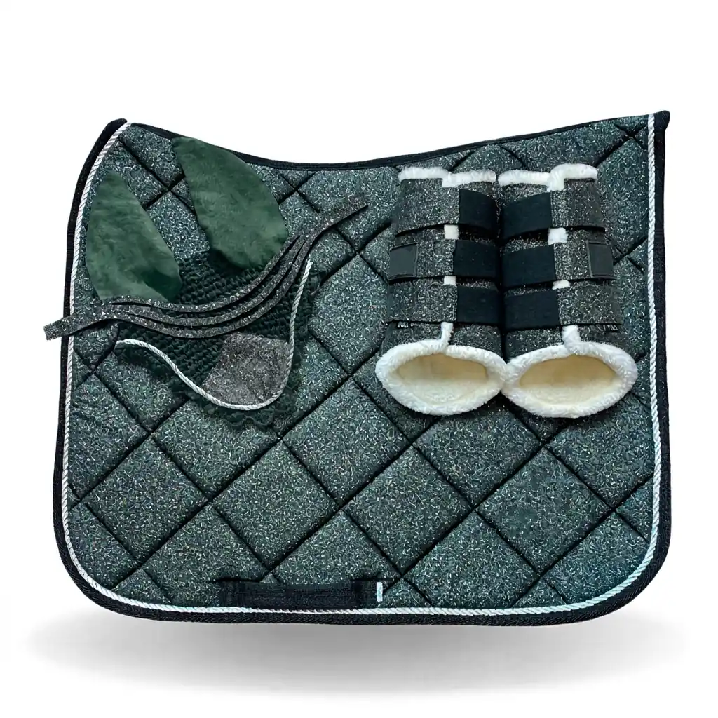 Quilted Cotton Saddle Pad Set All-purpose Jumping Dressage Ear Bonnets Polyester Filling Fabric Lining Equestrian Riding