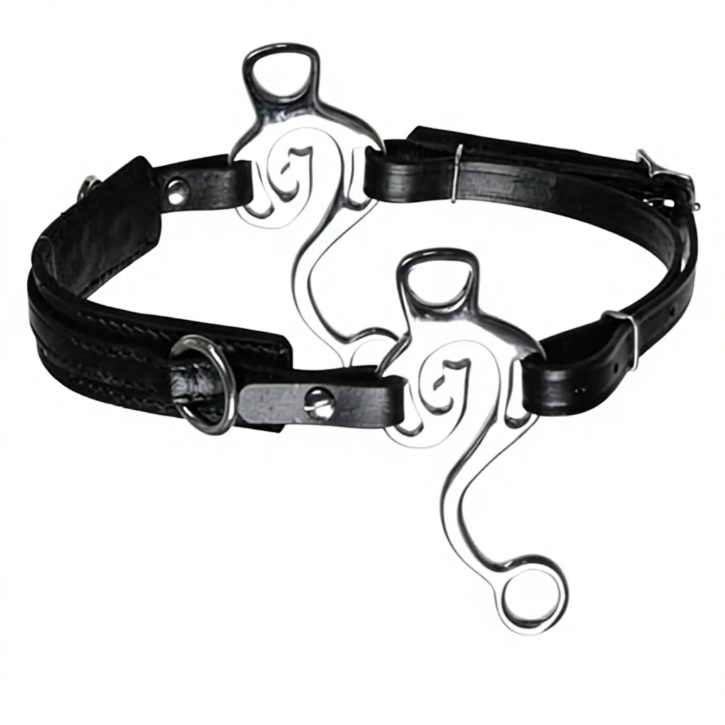 Bitless Hackamore Horse Headpiece Stainless Steel Fancy Shanks Adjustable Leather Strap Equestrian Riding Gear — RJ-098765, product image 5