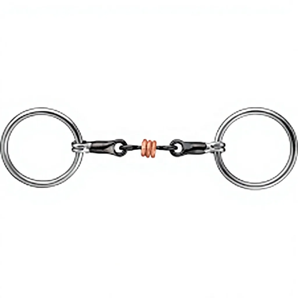 Black Stainless Steel Western Horse Bit with Sweet Iron Thin Snaffle Mouth, Copper Inlay and Loose Ring — RJ-0502, product image 3