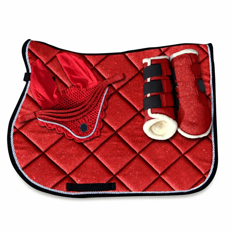 Red Glitter Quilted Horse Saddle Pad Set with Matching Accessories — RJ-07725, product image 5