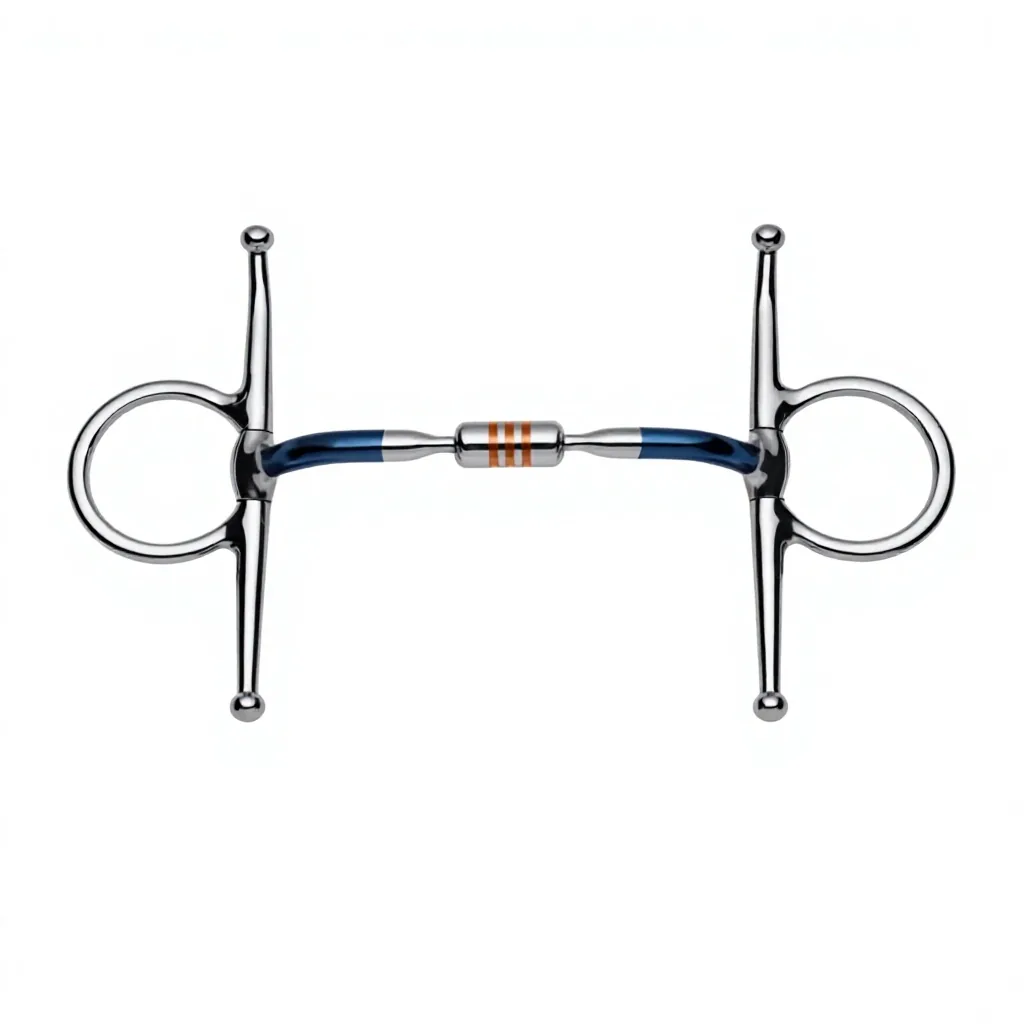 Stainless Steel Western Horse Bit with Blue Mouthpiece and Silver Rings Training Tack