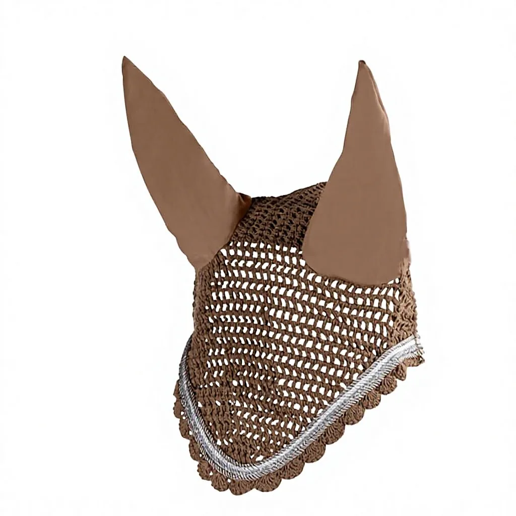 Brown Horse Fly Veil Crochet Ear Bonnet Breathable Noise Muffling Mesh Riding Face Cover