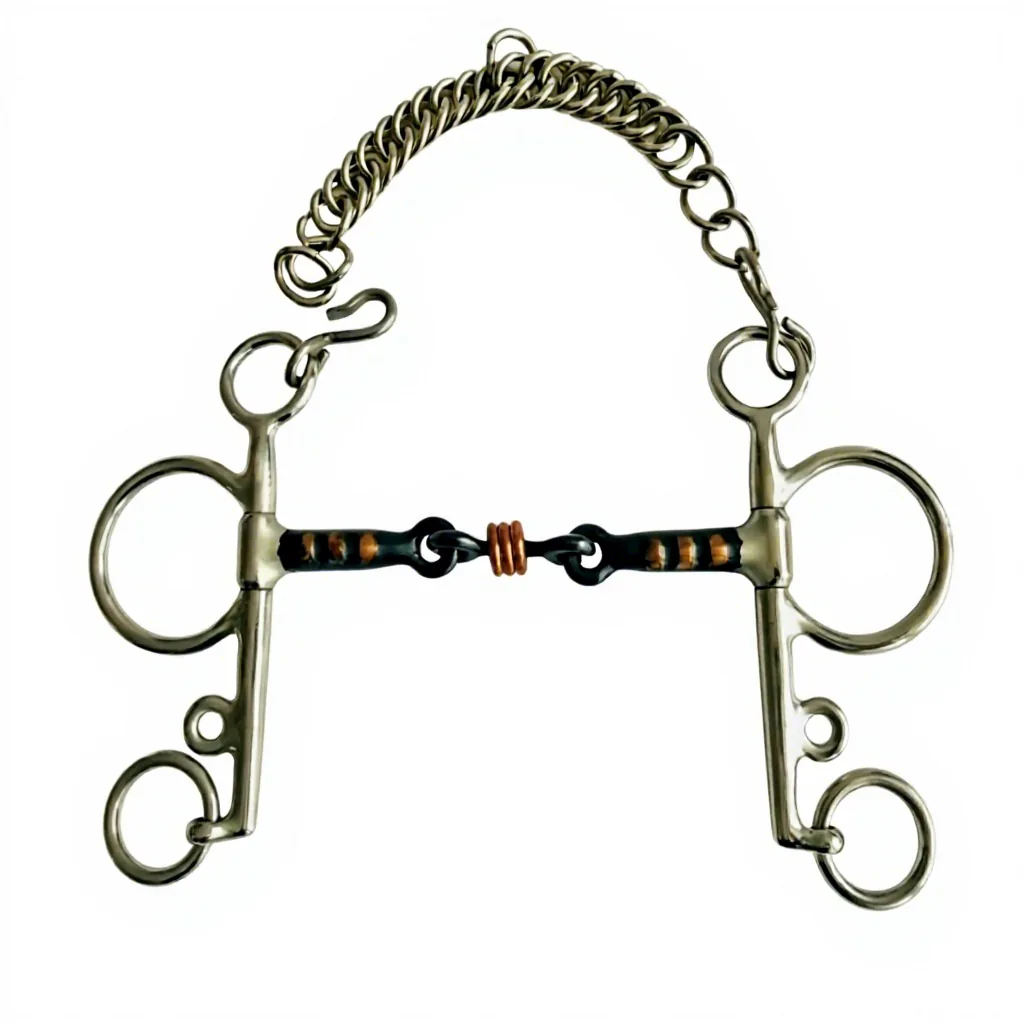 Custom Logo Stainless Steel Horse Riding Bits Western Style Quarter Moon with Dog Bone Snaffle Pelham Bit — RJ-0532, product image 5