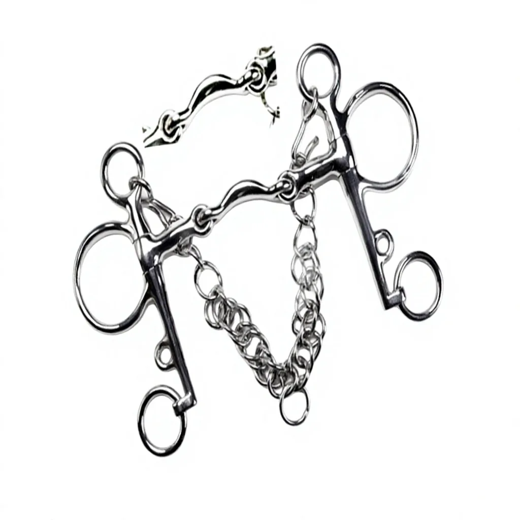 Custom Logo Stainless Steel Horse Riding Bits Western Style Quarter Moon with Dog Bone Snaffle Pelham Bit