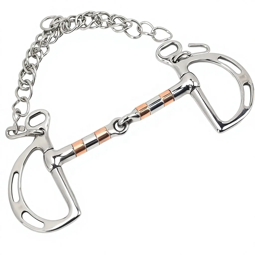 Horse Snaffle Bit Stainless Steel Copper Inlaid Jointed Loose Ring Full Cheek Design — rj-0908, product image 5