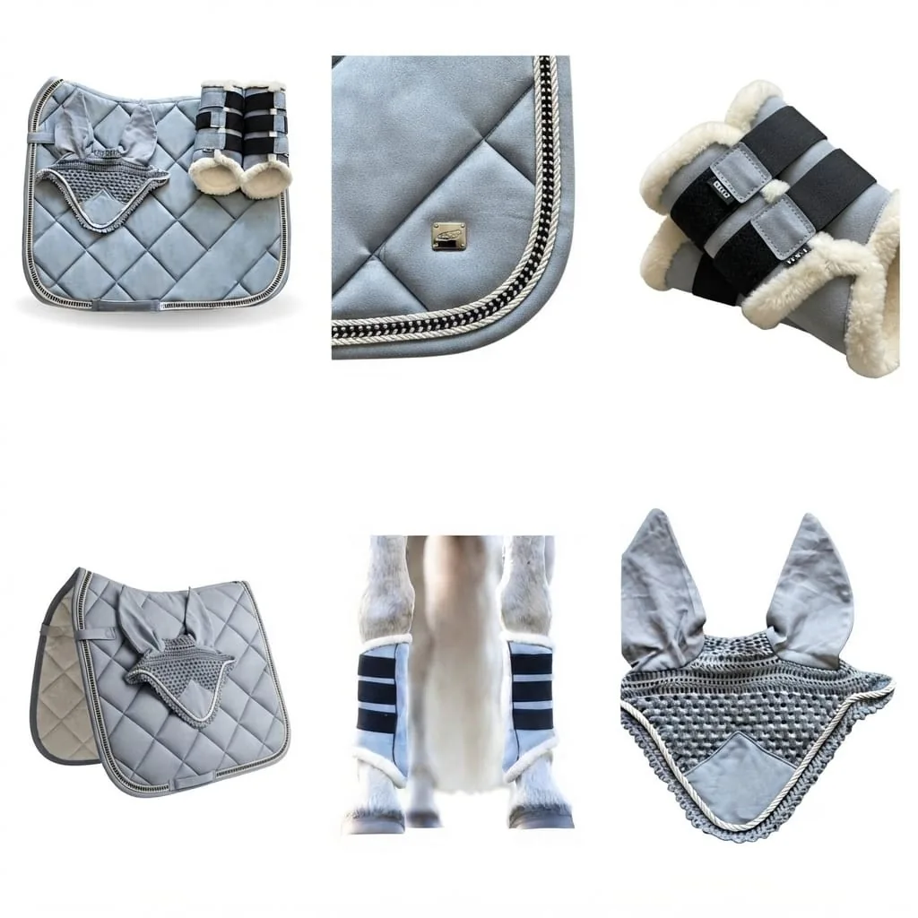 Quilted Cotton and Polyester Filled Horse Saddle Pad Set for Dressage Riding with Bib Girth Protectors — RJ-23479H, product image 5