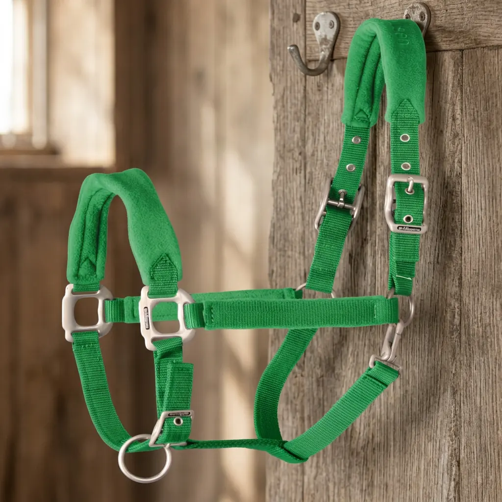 Green Padded Leather Rope Halter Adjustable PP Nylon with Metal Hardware — RJ-9775, product image 6