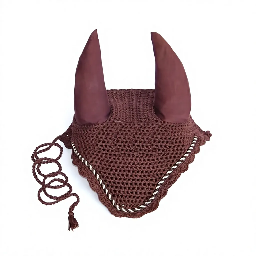 Horse Fly Ear Bonnet Net for Full Cob Purple Pink Black Navy Red Mesh Anti-fly Protection — RJ-0121, product image 6