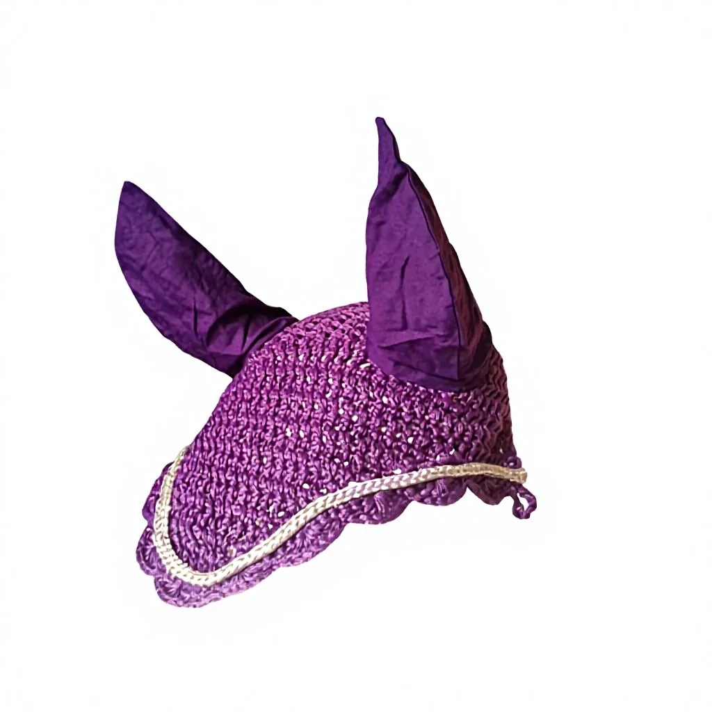 Horse Fly Ear Bonnet Net for Full Cob Purple Pink Black Navy Red Mesh Anti-fly Protection — RJ-0121, product image 5