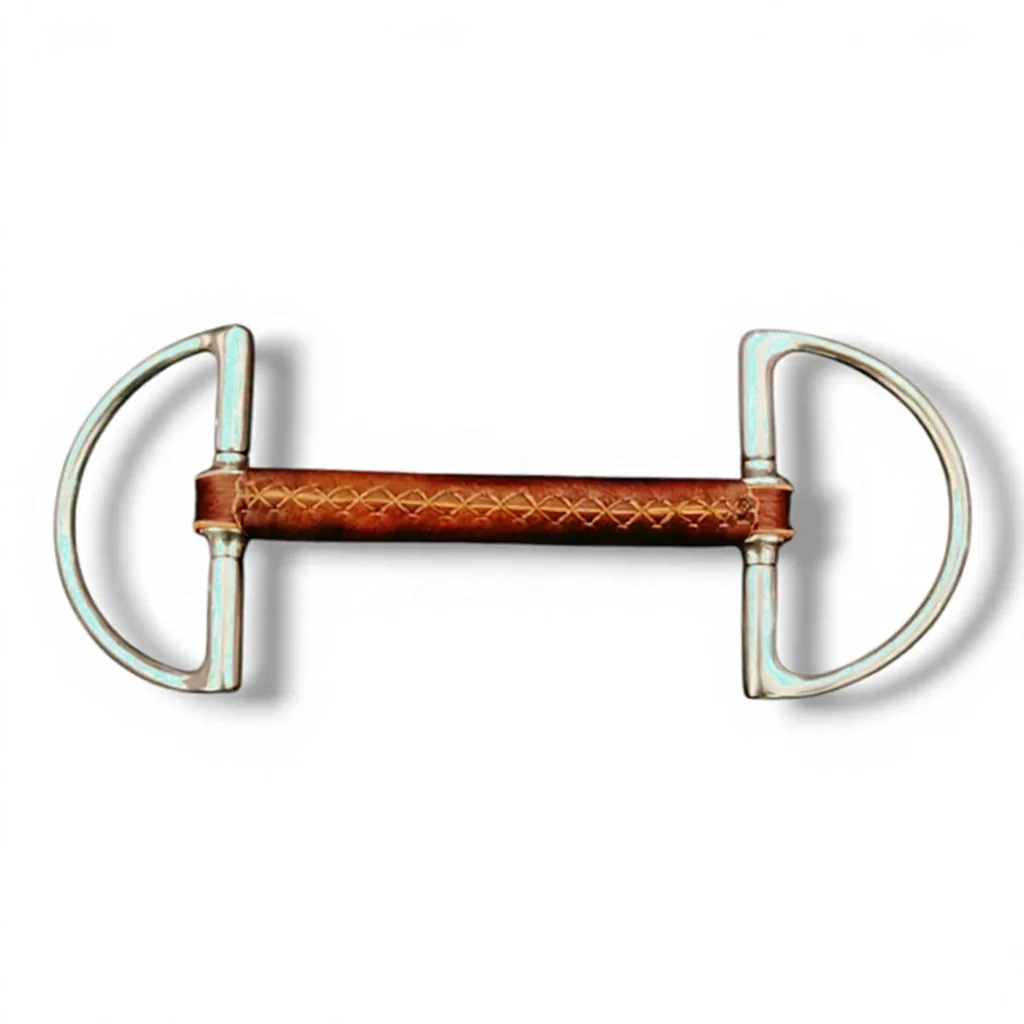 Stainless Steel Western Pelham Horse Bit with Curb Chain and Leather Mouthpiece, Custom Logo — RJ-0536, product image 2