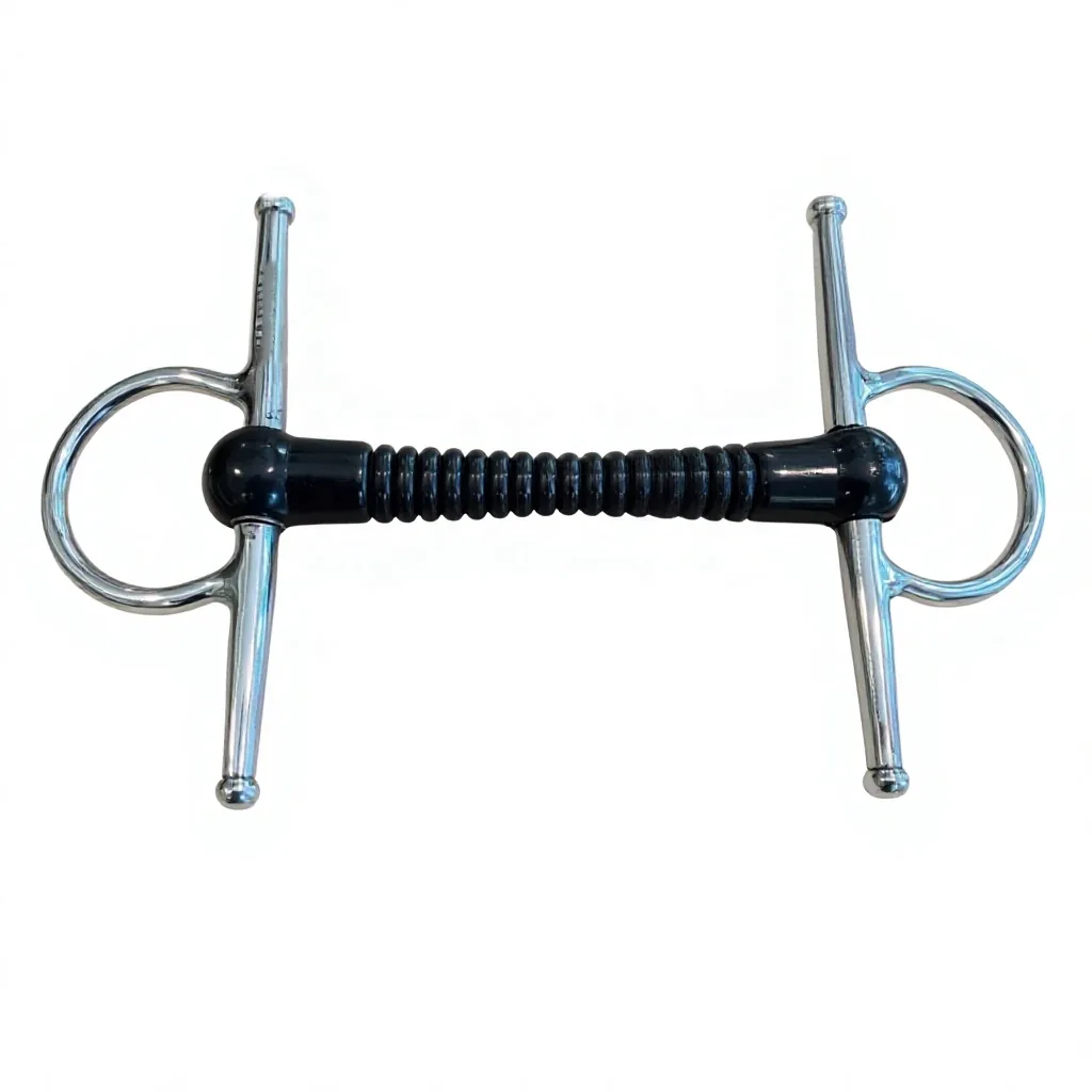 Ribbed Flexi Rubber Mouth Full Cheek Horse Bit with Pelham-Style Steel D-Ring