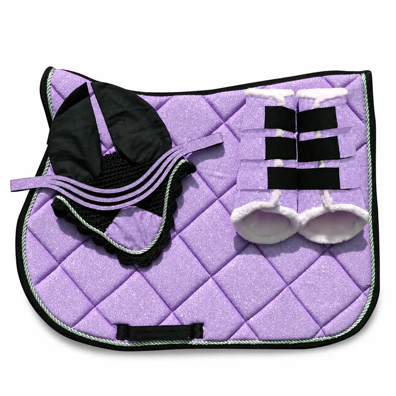 Pink Glitter Horse Saddle Pad Set Quilted Cotton Equestrian with Grip Pads for Dressage Jumping Riding — RJ-O98776, product image 4