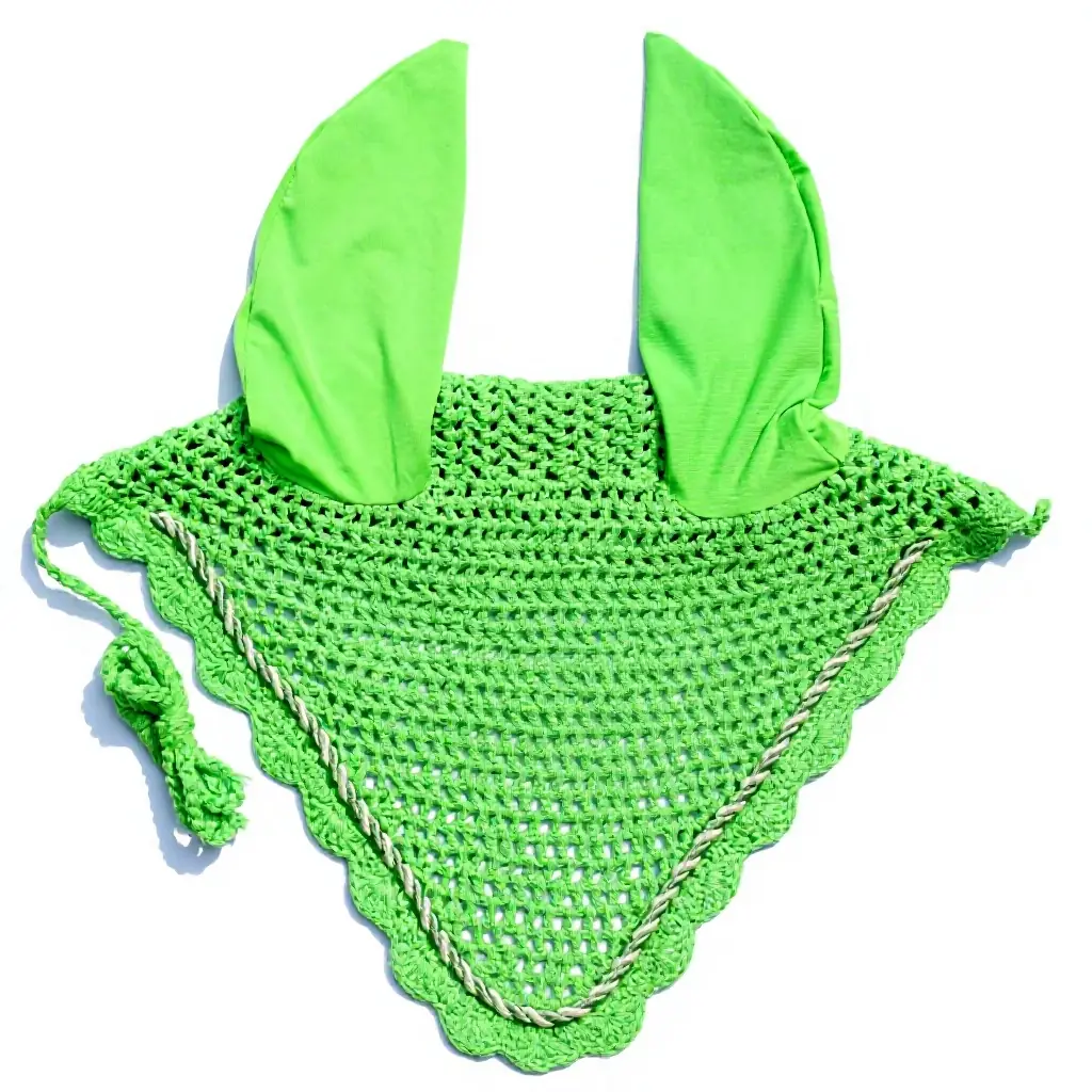Breathable Cotton Horse Fly Veil Ear Bonnet Crochet Cap Noise Muffling Equestrian Riding Gear — RJ-04678, product image 2