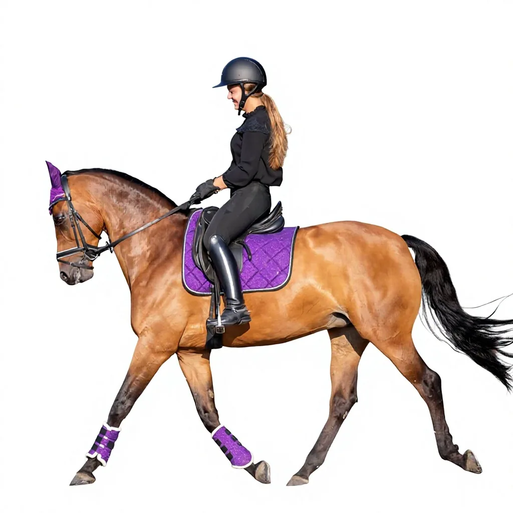 Purple Glitter Equestrian Saddle Pad Set Quilted Horse Riding Cloth with Stirrup Pads Decorative Bridle Cover — rj-81862, product image 5