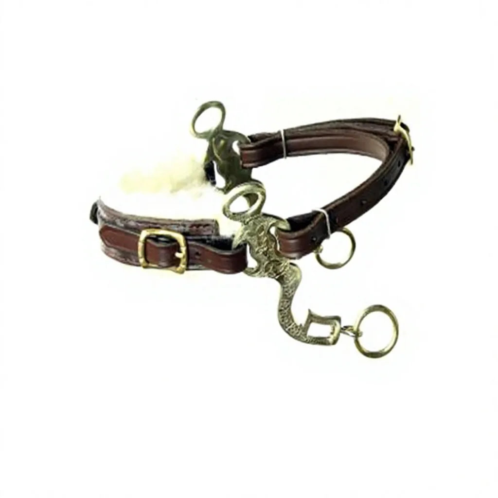 Brown Leather Baroque Hackamore Bitless Horse Bridle Brass Shanks Equestrian Riding Training Gear — RJ-09785, product image 4