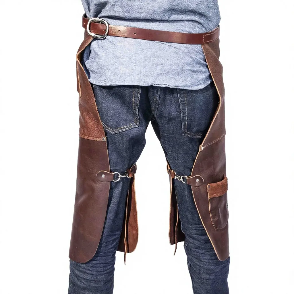 Brown Leather Farrier Chaps Horse Hoof Boot Protective Leg Apron for Farm Stable Care — RJ-3423Q, product image 4