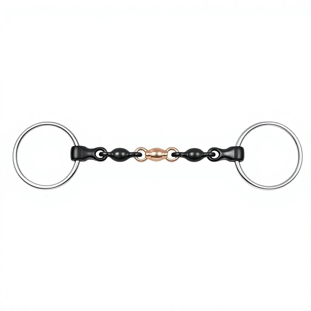 English Riding Loose Ring Horse Bit with Copper Head, Heavyweight O-Ring and Star Roller — RJ-0518, product image 2