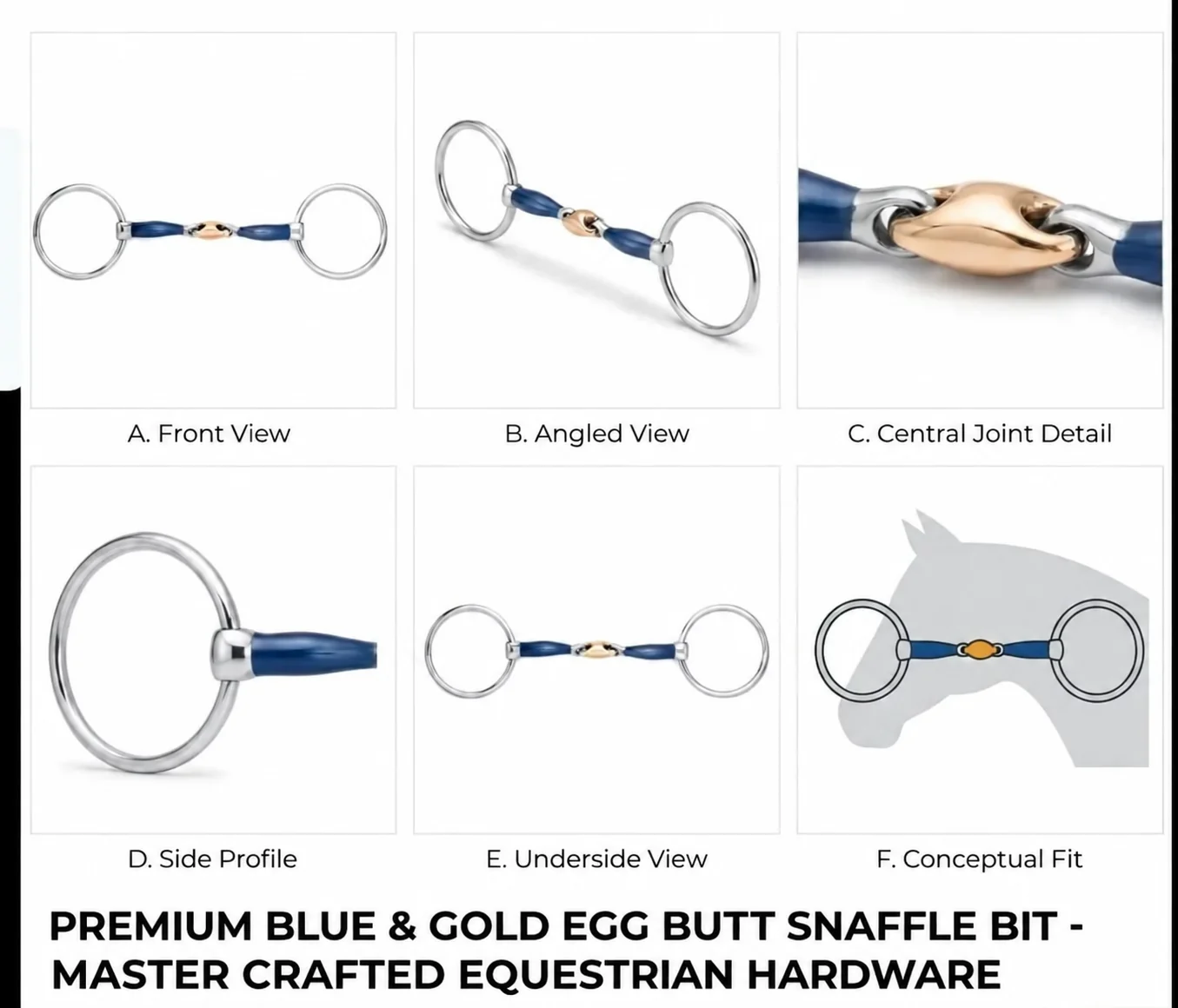Horse Metal Bit Snaffle Polished Silver with Gold Link Equestrian Western Riding Tack Accessory — rjo-928467, product image 5